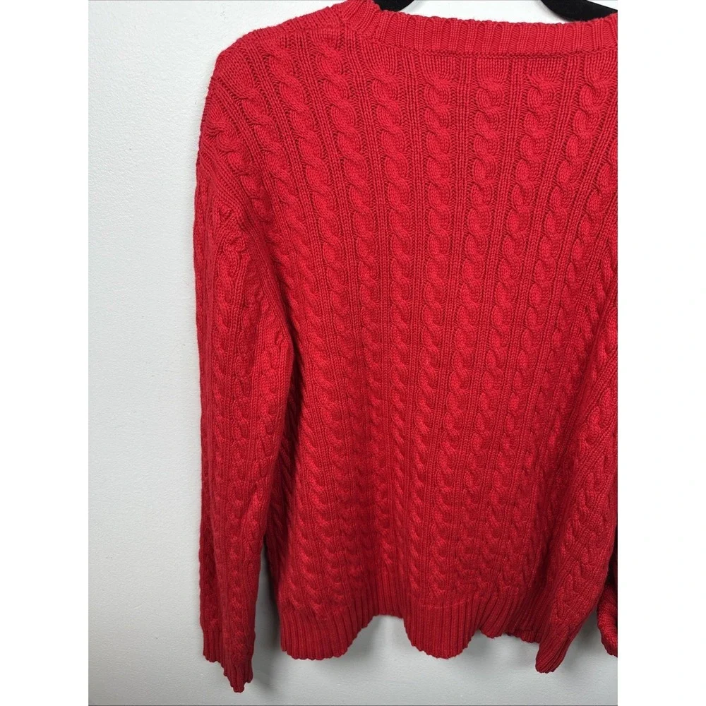 Lauren Ralph Lauren Large Womens Sweater Red Cotton Long Sleeve Chunky Academia